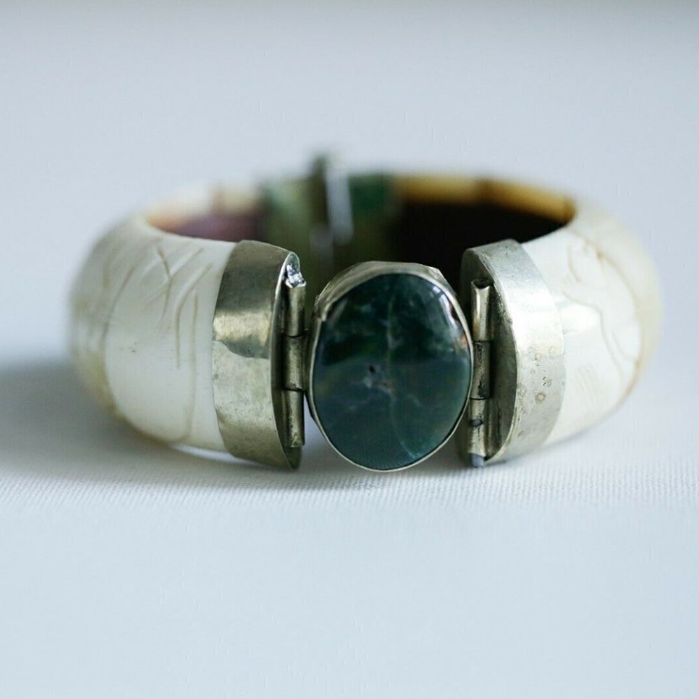 Primitive Look Carved OOAK Handmade Bangle